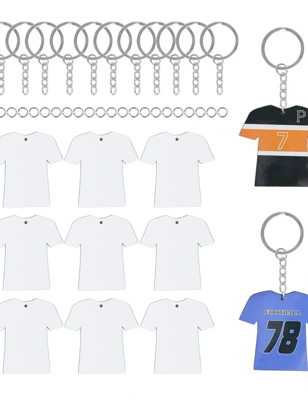 72-Piece Sublimation Keychain Blanks Set – T-Shirt Shape with Key Rings